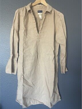 CRESPI 1797 x J. Crew Collection Dress Sz 4 Linen Flax Vneck Long Sleeve Pockets
